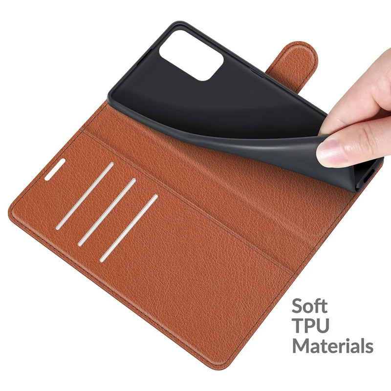 Wallet Design Folio Flip Litchi Texture Leather Phone Case with Stand for Xiaomi Redmi Note 10 5G/Poco M3 Pro 5G/4G - Brown