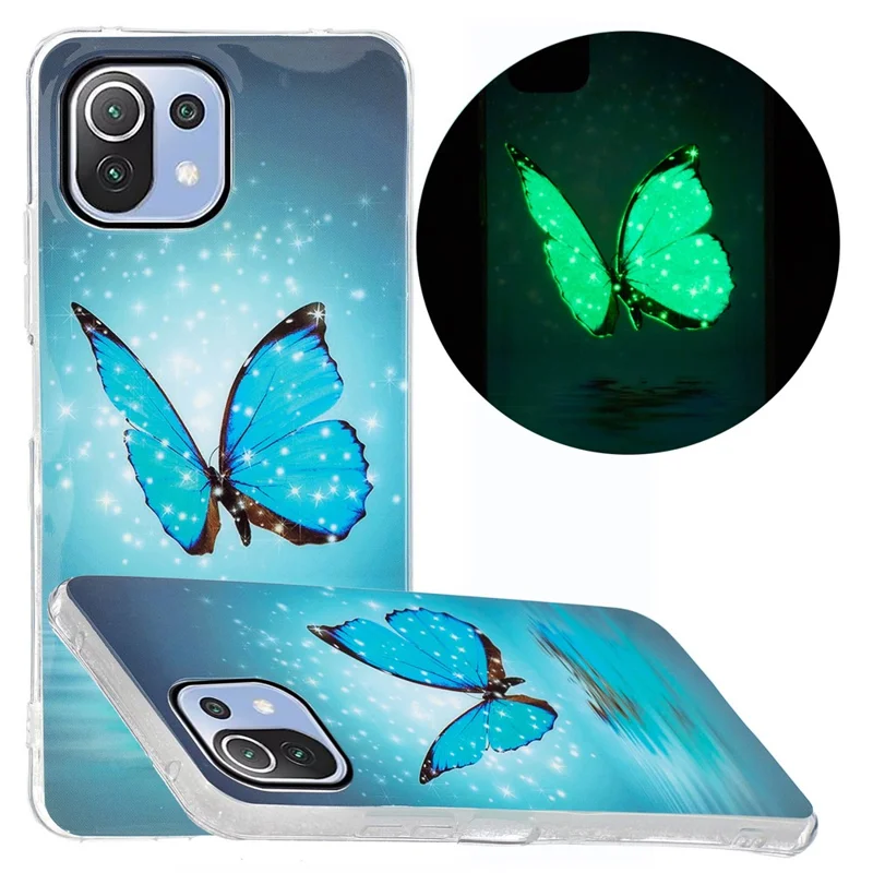 Special Noctilucent IMD Pattern Design TPU Phone Case Protector for Xiaomi Mi 11 Lite 4G / 5G / 11 Lite 5G NE - Blue Butterfly