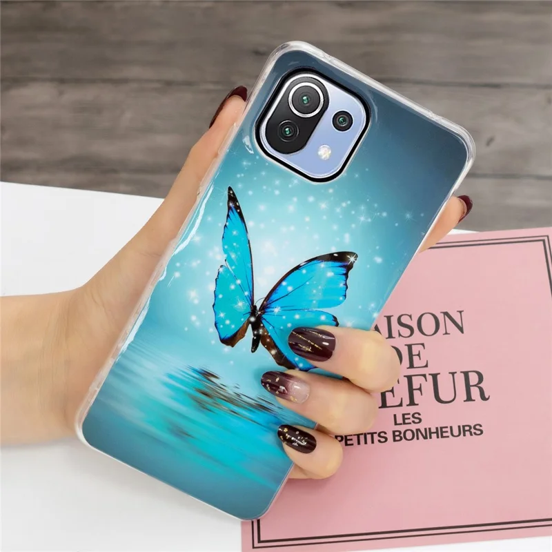Special Noctilucent IMD Pattern Design TPU Phone Case Protector for Xiaomi Mi 11 Lite 4G / 5G / 11 Lite 5G NE - Blue Butterfly
