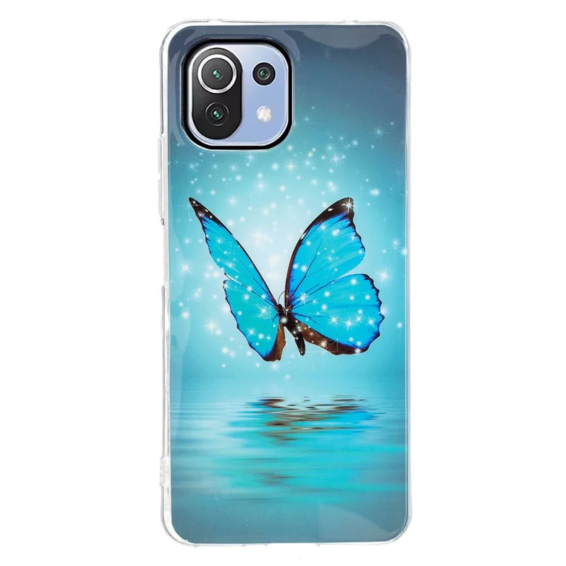 Special Noctilucent IMD Pattern Design TPU Phone Case Protector for Xiaomi Mi 11 Lite 4G / 5G / 11 Lite 5G NE - Blue Butterfly