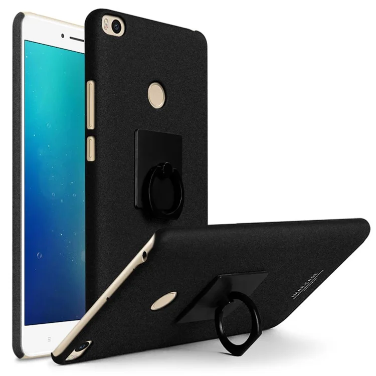 IMAK Ring Holder Matte PC Phone Case + Screen Protector for Xiaomi Mi Max 2 - Black
