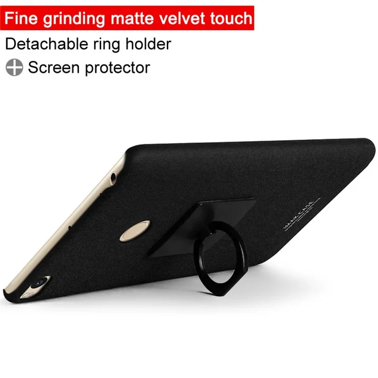 IMAK Ring Holder Matte PC Phone Case + Screen Protector for Xiaomi Mi Max 2 - Black