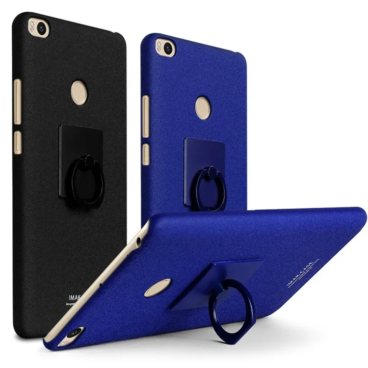 IMAK Ring Holder Matte PC Phone Case + Screen Protector for Xiaomi Mi Max 2 - Black