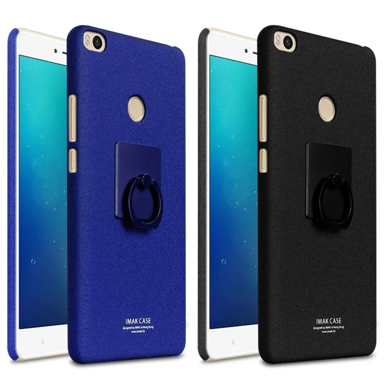 IMAK Ring Holder Matte PC Phone Case + Screen Protector for Xiaomi Mi Max 2 - Black