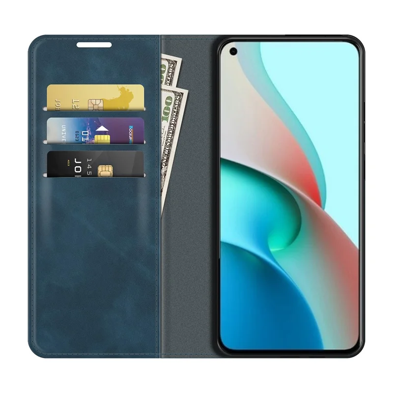 Auto-Absorbed Skin-touch Leather Folio Flip Cover Protective Case with Wallet Stand for Xiaomi Mi 11 Lite 4G / 5G / 11 Lite 5G NE - Blue
