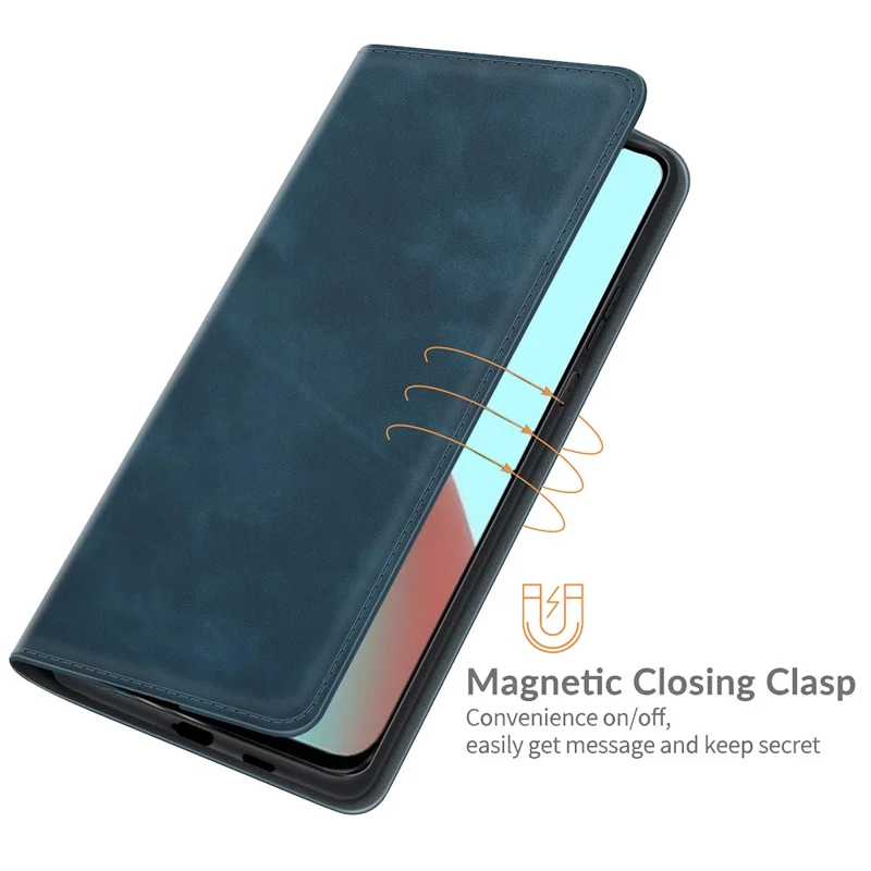 Auto-Absorbed Skin-touch Leather Folio Flip Cover Protective Case with Wallet Stand for Xiaomi Mi 11 Lite 4G / 5G / 11 Lite 5G NE - Blue