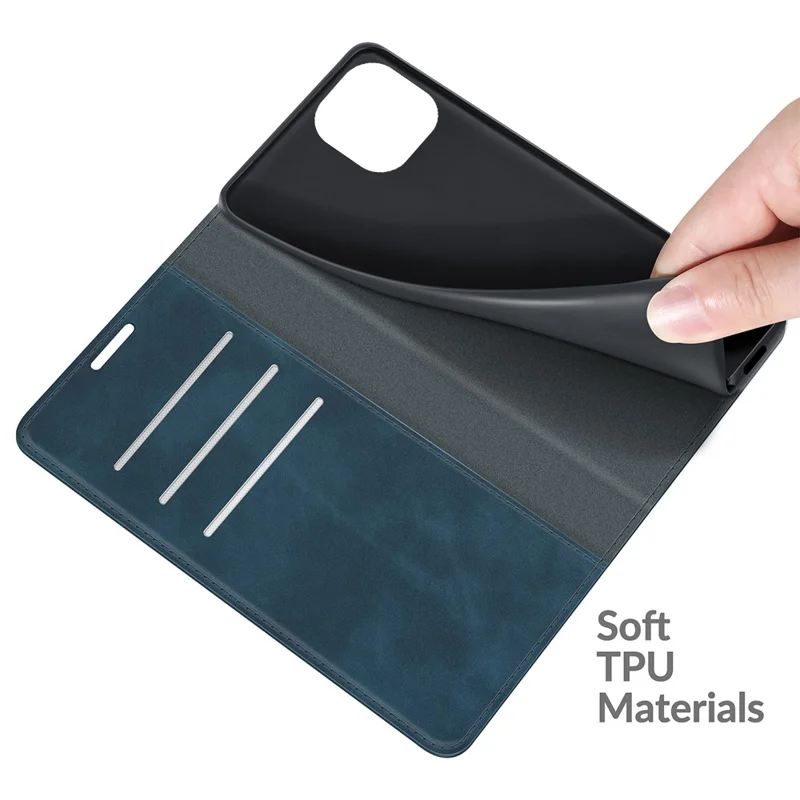 Auto-Absorbed Skin-touch Leather Folio Flip Cover Protective Case with Wallet Stand for Xiaomi Mi 11 Lite 4G / 5G / 11 Lite 5G NE - Blue