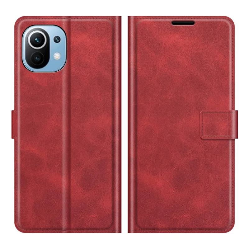 For Xiaomi Mi 11 Lite 4G / 5G / 11 Lite 5G NE Magnetic Clasp Leather Mobile Phone Case Wallet Stand Cover - Red