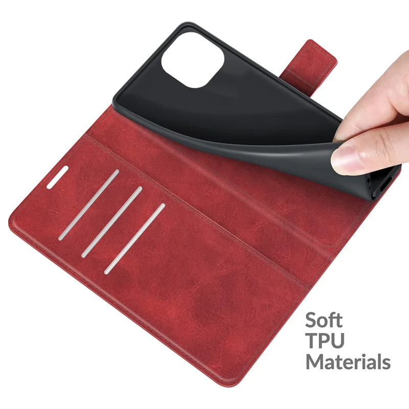 For Xiaomi Mi 11 Lite 4G / 5G / 11 Lite 5G NE Magnetic Clasp Leather Mobile Phone Case Wallet Stand Cover - Red