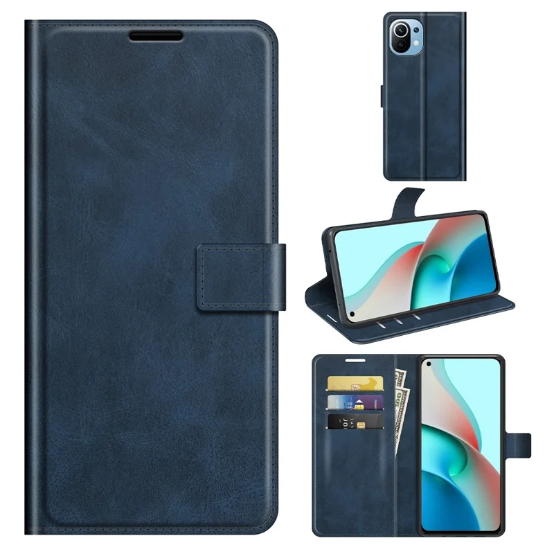 For Xiaomi Mi 11 Lite 4G / 5G / 11 Lite 5G NE Magnetic Clasp Leather Mobile Phone Case Wallet Stand Cover - Blue