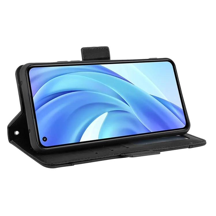 Diseño de Cartera con Múltiples Ranuras para Tarjetas, Soporte y Funda de Piel para Teléfono para Xiaomi Mi 11 Lite 4G / 5G / Mi 11 Lite 5G - Negro