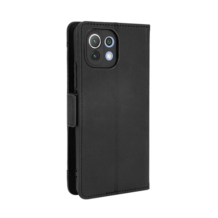 Diseño de Cartera con Múltiples Ranuras para Tarjetas, Soporte y Funda de Piel para Teléfono para Xiaomi Mi 11 Lite 4G / 5G / Mi 11 Lite 5G - Negro