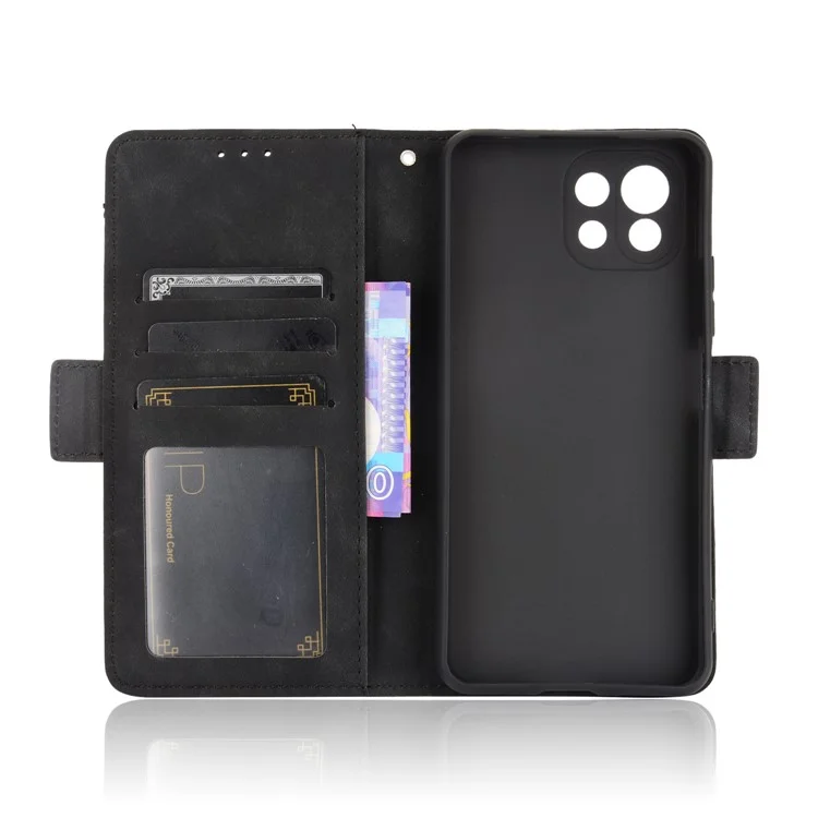Diseño de Cartera con Múltiples Ranuras para Tarjetas, Soporte y Funda de Piel para Teléfono para Xiaomi Mi 11 Lite 4G / 5G / Mi 11 Lite 5G - Negro