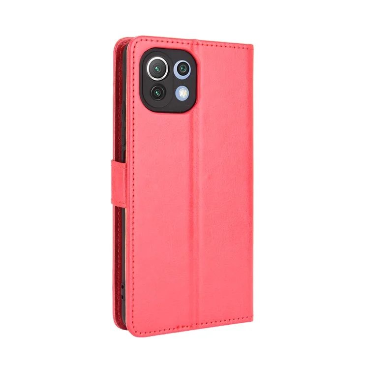 Crazy Horse Pkin Con Portafoglio Con Guscio in Pelle Con Cinturino Per Xiaomi Mi 11 Lite 4G / 5G / 11 Lite 5G NE - Rosso