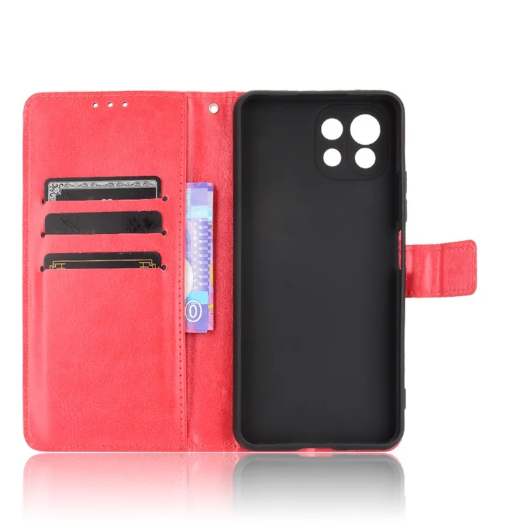 Crazy Horse Skin Com Carteira de Couro Com Cinta Para Xiaomi Mi 11 Lite 4G / 5g / 11 Lite 5G NE - Vermelho