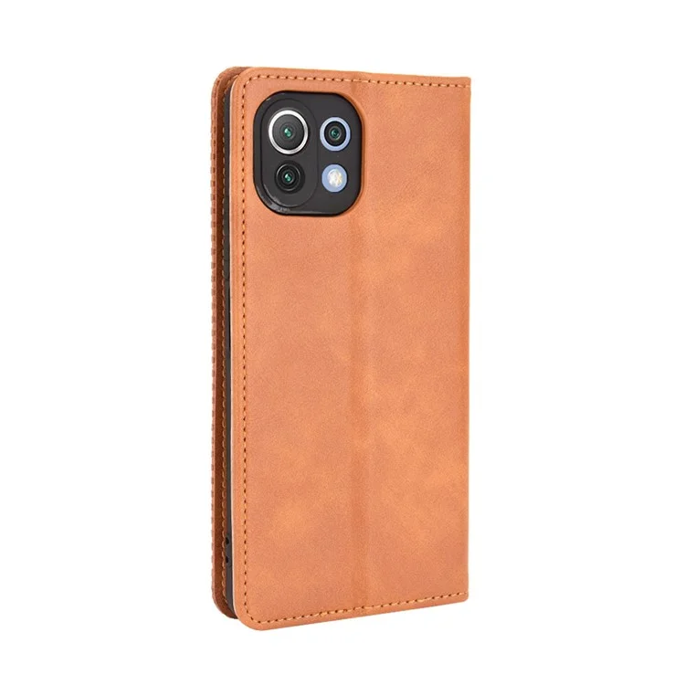 Couverture de Couverture de Couverture de Couverture de Couverture de Couverture de Téléphone au Portefeuille de Style Vintage Magnétique Pour Xiaomi Mi 11 Lite 4G / 5g / 11 Lite 5G NE - Brun