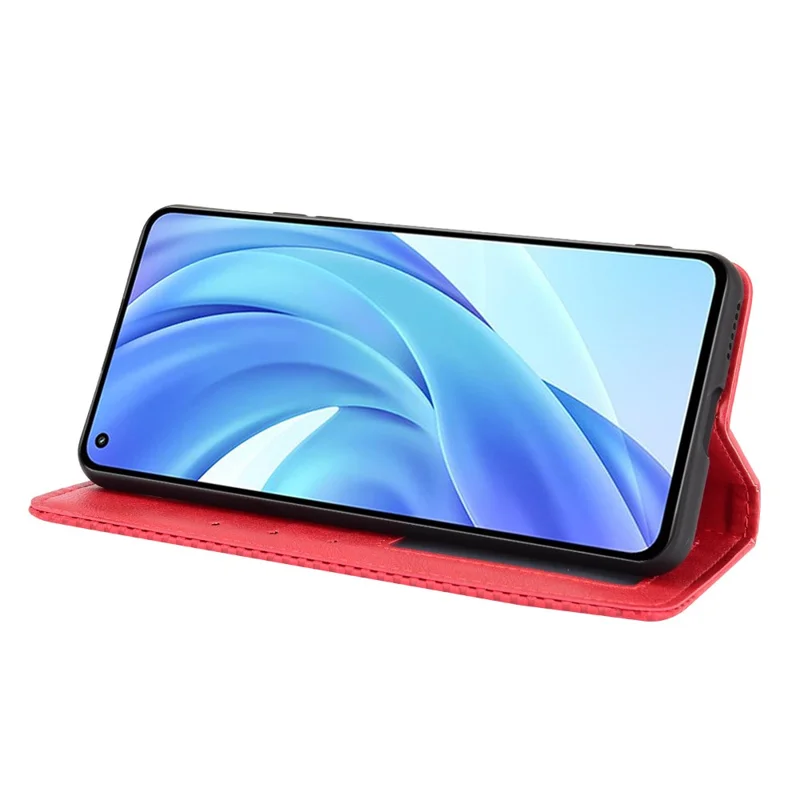 Carteira magnética de estilo vintage, suporte para telefone e capa para Xiaomi Mi 11 Lite 4G / 5G / 11 Lite 5G NE - Vermelho