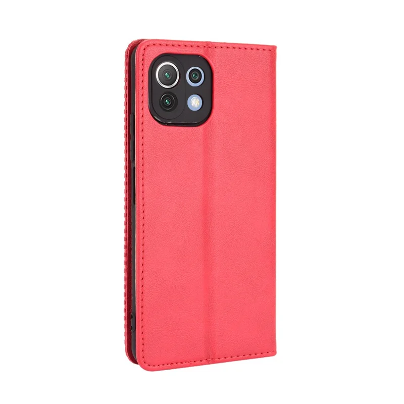 Carteira magnética de estilo vintage, suporte para telefone e capa para Xiaomi Mi 11 Lite 4G / 5G / 11 Lite 5G NE - Vermelho