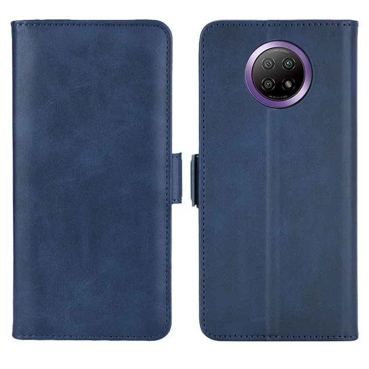 PU Leather Wallet Stand Double Clasp Magnetic Closure Phone Case Shell for Xiaomi Redmi Note 9 5G/Note 9T 5G - Blue