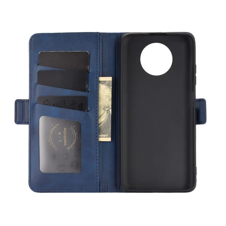 PU Leather Wallet Stand Double Clasp Magnetic Closure Phone Case Shell for Xiaomi Redmi Note 9 5G/Note 9T 5G - Blue