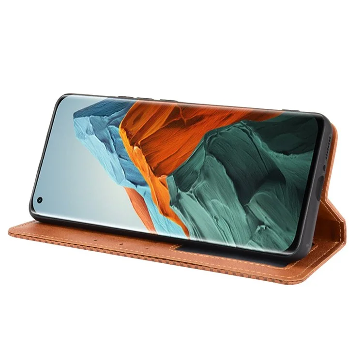 Capa Carteira de Telefone Estilo Vintage com Suporte e Fechamento Magnético de Couro para Xiaomi Mi 11 Pro - Marrom