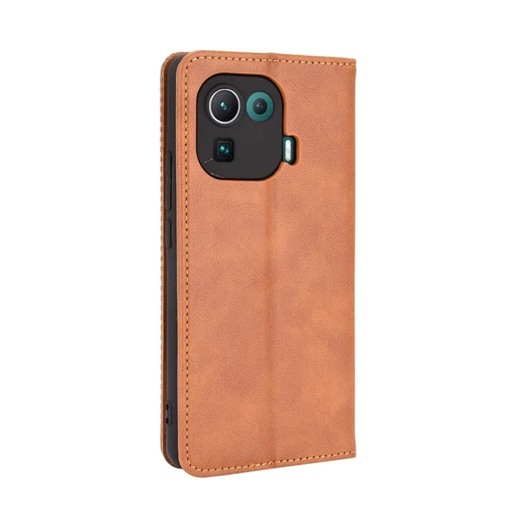 Capa Carteira de Telefone Estilo Vintage com Suporte e Fechamento Magnético de Couro para Xiaomi Mi 11 Pro - Marrom