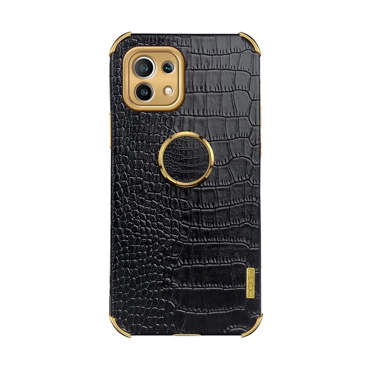 Electroplaste Crocodile Texture PU le Cuir en Cuir Enduit TPU Couvercle de Téléphone Découpé Précis Avec Porte-anneau Pour Xiaomi Mi 11 Lite 4G / 5g / 11 Lite 5G NE - le Noir