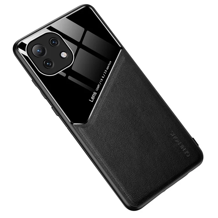 Capa Híbrida Revestida de Couro com Corte Preciso e Design de Placa de Metal Magnética Integrada para Xiaomi Mi 11 Lite 4G / 5G / 11 Lite 5G NE - Preto