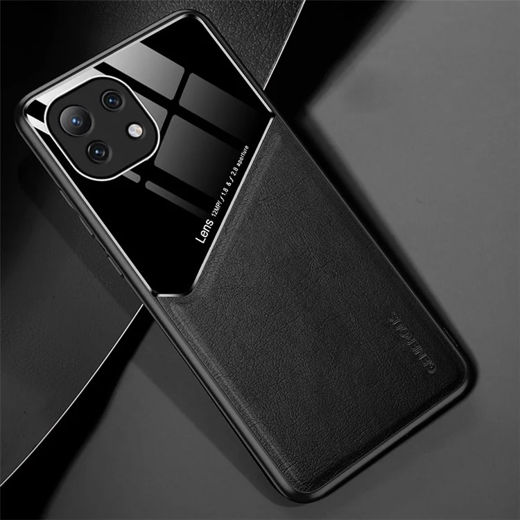 Capa Híbrida Revestida de Couro com Corte Preciso e Design de Placa de Metal Magnética Integrada para Xiaomi Mi 11 Lite 4G / 5G / 11 Lite 5G NE - Preto