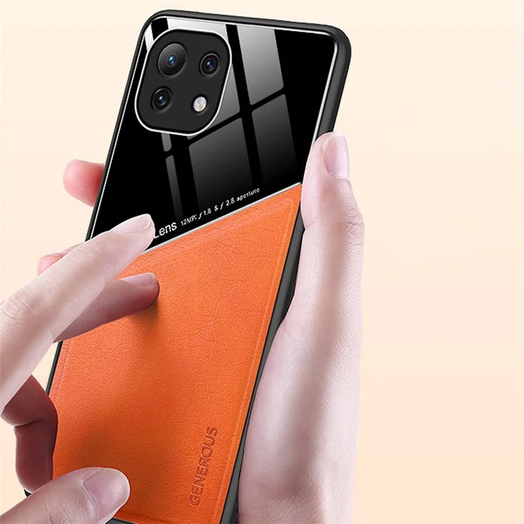 Capa Híbrida Revestida de Couro com Corte Preciso e Design de Placa de Metal Magnética Integrada para Xiaomi Mi 11 Lite 4G / 5G / 11 Lite 5G NE - Preto