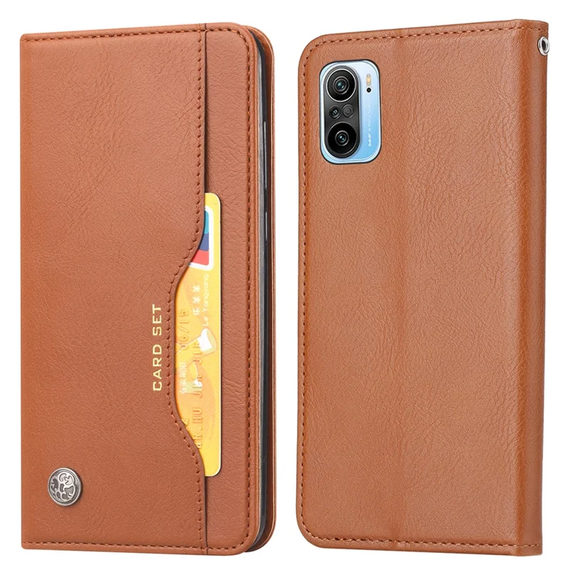 Automatisch Absorbiertes Außenkartenschlitz-brieftaschenstand Leder-protektor-telefonabdeckung Für Xiaomi Redmi K40/Redmi K40 Pro/Mi 11i/Poco F3 - Braun