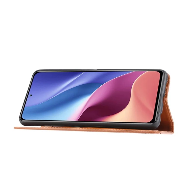 Automatisch Absorbiertes Außenkartenschlitz-brieftaschenstand Leder-protektor-telefonabdeckung Für Xiaomi Redmi K40/Redmi K40 Pro/Mi 11i/Poco F3 - Braun
