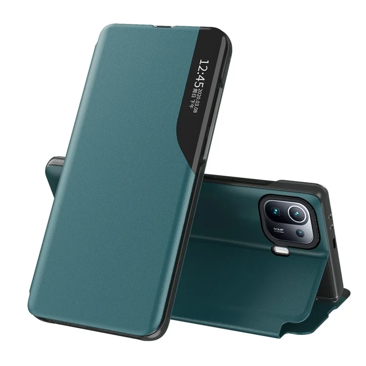 Capa de Proteção View Window Flip de Couro para Telefone com Suporte para Xiaomi Mi 11 Pro - Verde