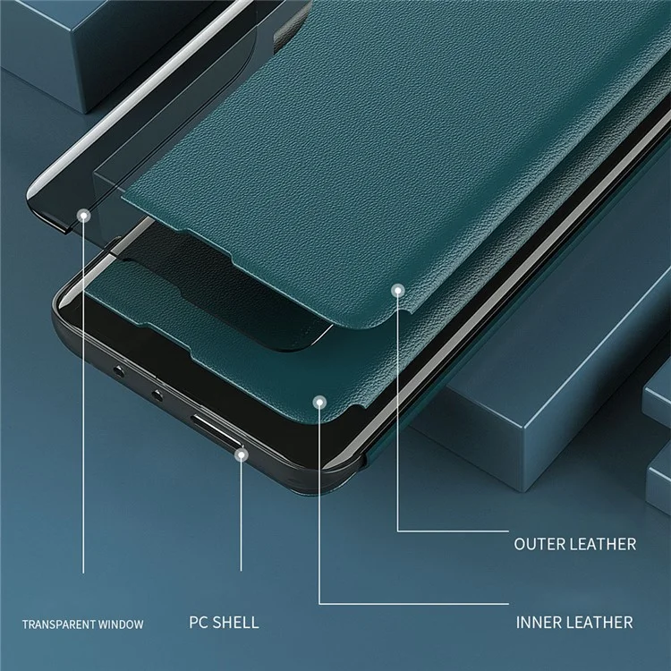 Capa de Proteção View Window Flip de Couro para Telefone com Suporte para Xiaomi Mi 11 Pro - Verde