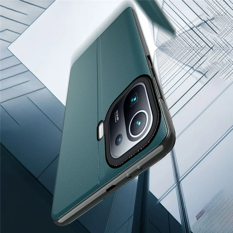 Capa de Proteção View Window Flip de Couro para Telefone com Suporte para Xiaomi Mi 11 Pro - Verde