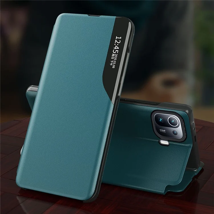 Capa de Proteção View Window Flip de Couro para Telefone com Suporte para Xiaomi Mi 11 Pro - Verde