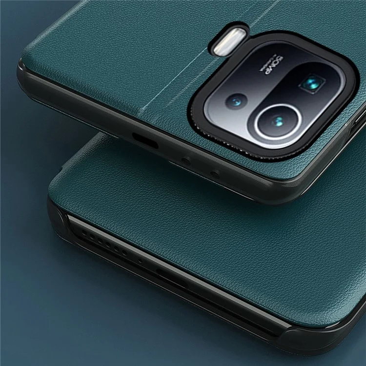 Capa de Proteção View Window Flip de Couro para Telefone com Suporte para Xiaomi Mi 11 Pro - Verde