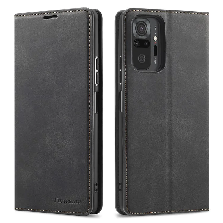 FORWENW Fantasy Series Silky Touch Leather Wallet Case for Xiaomi Redmi Note 10 Pro / Redmi Note 10 Pro Max - Black