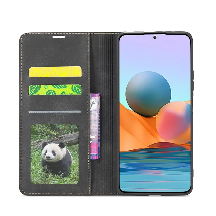 FORWENW Fantasy Series Silky Touch Leather Wallet Case for Xiaomi Redmi Note 10 Pro / Redmi Note 10 Pro Max - Black