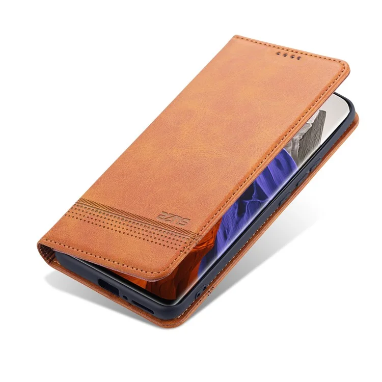 AZNS Auto-absorvido de Couro Magnético Cague Stand Phone Chela Para Xiaomi Mi 11 Pro - Castanho