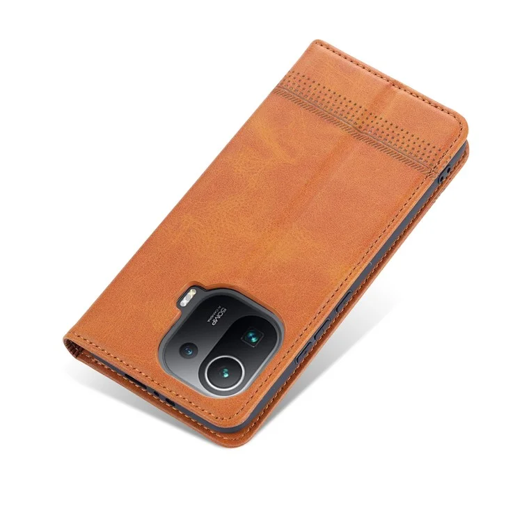 AZNS Auto-absorvido de Couro Magnético Cague Stand Phone Chela Para Xiaomi Mi 11 Pro - Castanho