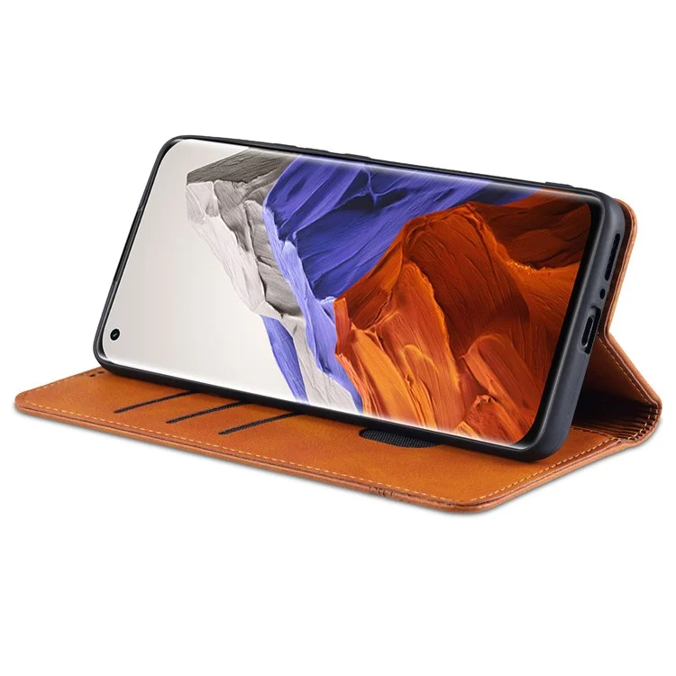 AZNS Auto-absorvido de Couro Magnético Cague Stand Phone Chela Para Xiaomi Mi 11 Pro - Castanho