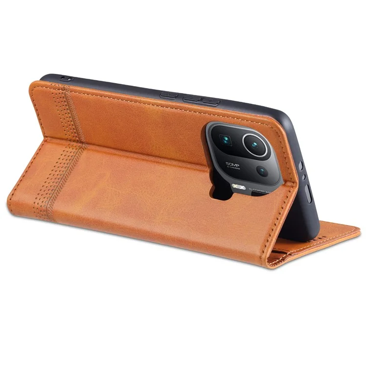 AZNS Auto-absorvido de Couro Magnético Cague Stand Phone Chela Para Xiaomi Mi 11 Pro - Castanho