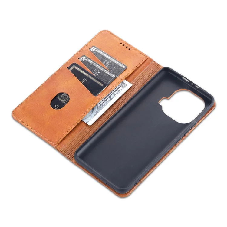 AZNS Auto-absorvido de Couro Magnético Cague Stand Phone Chela Para Xiaomi Mi 11 Pro - Castanho