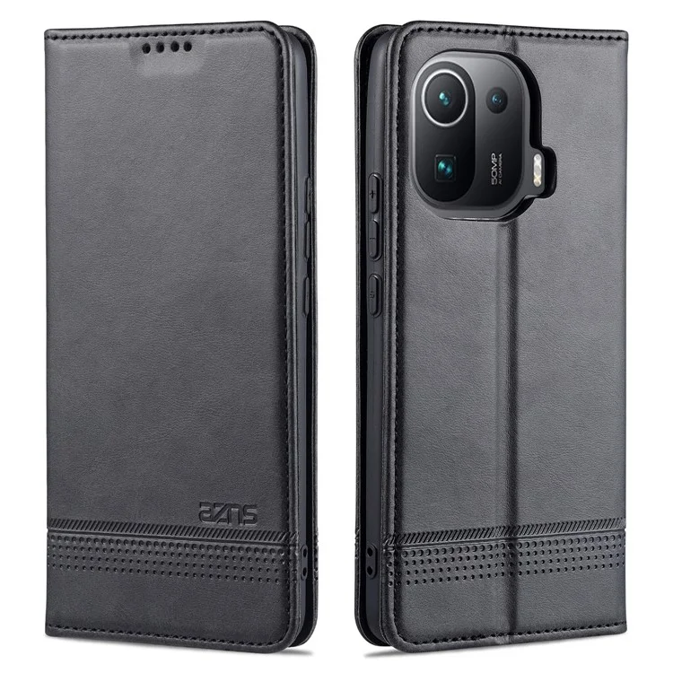 AZNS Auto-absorbed Magnetic Leather Case Stand Wallet Phone Shell for Xiaomi Mi 11 Pro - Black