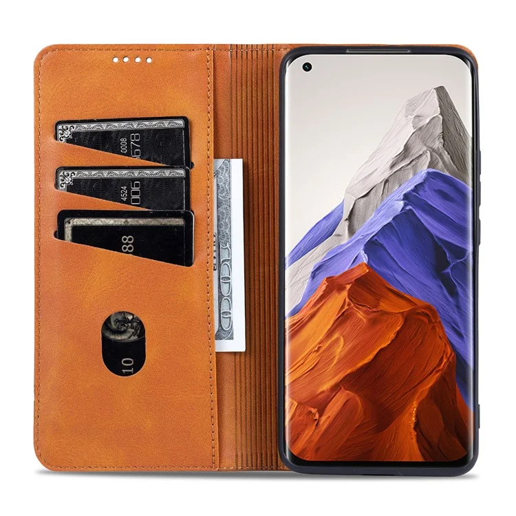 AZNS Auto-absorbed Magnetic Leather Case Stand Wallet Phone Shell for Xiaomi Mi 11 Pro - Black
