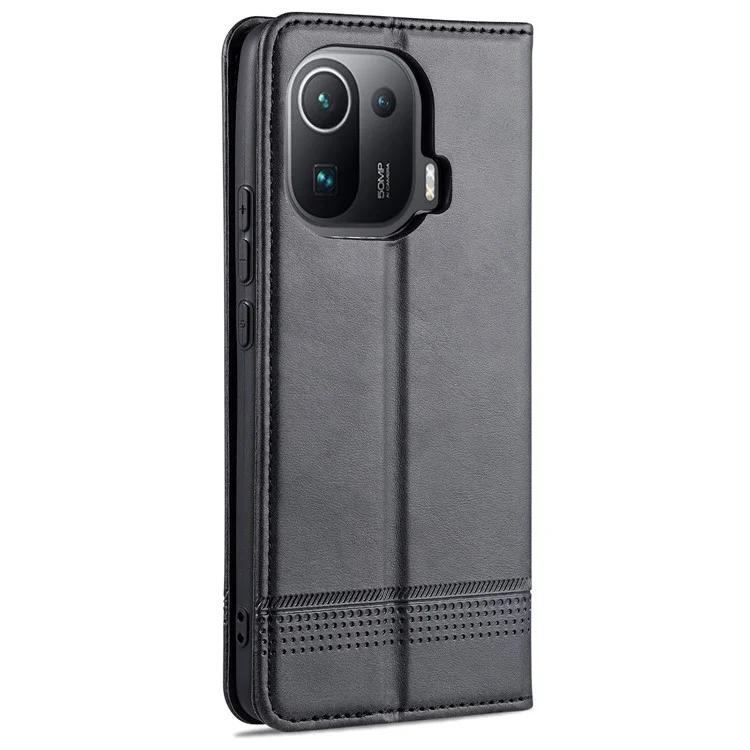 AZNS Auto-absorbed Magnetic Leather Case Stand Wallet Phone Shell for Xiaomi Mi 11 Pro - Black