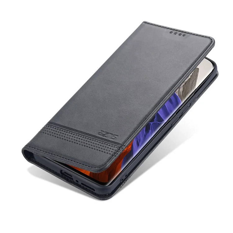 AZNS Auto-absorbed Magnetic Leather Case Stand Wallet Phone Shell for Xiaomi Mi 11 Pro - Black