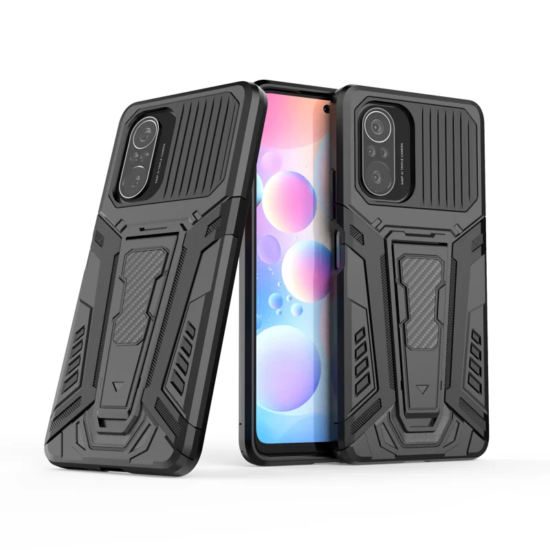 PC + TPU Hybrid Cover Protective Back Case with Kickstand Design for Xiaomi Redmi K40/K40 Pro/K40 Pro+/Mi 11i/Poco F3 - Black