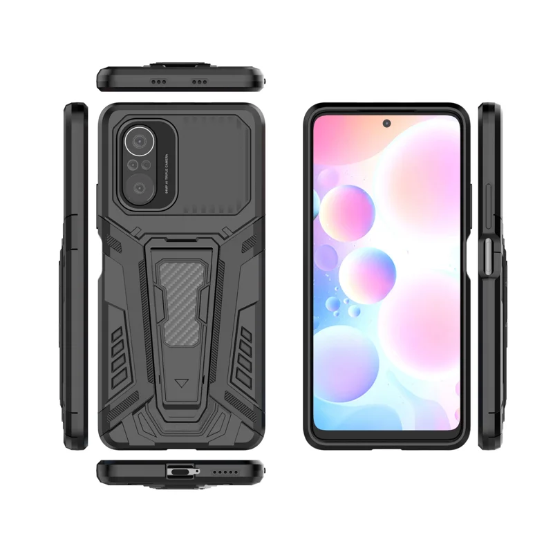 PC + TPU Hybrid Cover Protective Back Case with Kickstand Design for Xiaomi Redmi K40/K40 Pro/K40 Pro+/Mi 11i/Poco F3 - Black